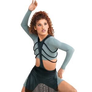 Dance Costume Medium Adult Green Revolution TD24437 Contemporary Jazz Straps